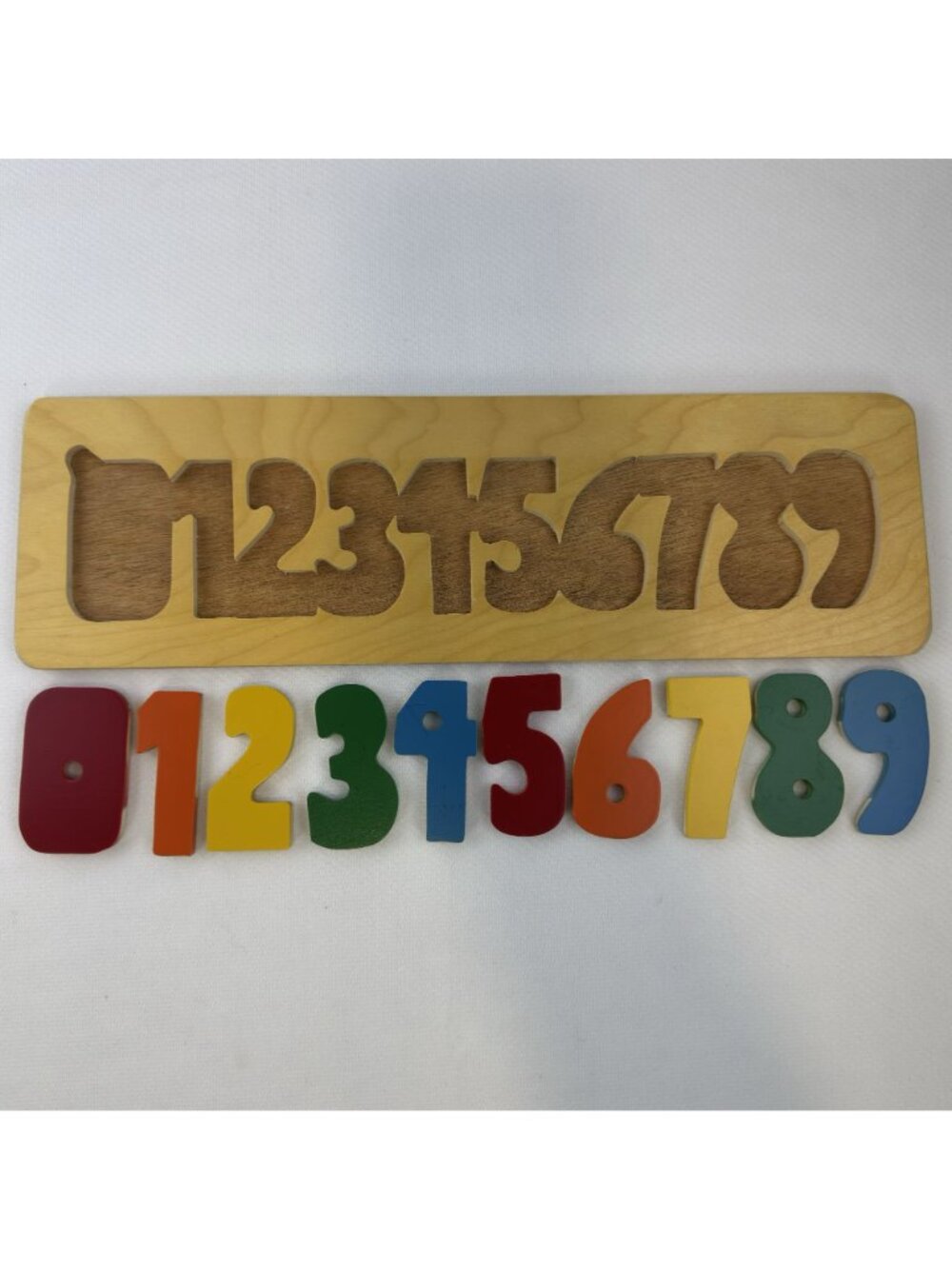 Wooden Number Puzzle Board 14.5" Brightly Colored Educational Toy Numbers 0 To 9 - Picture 2 of 8